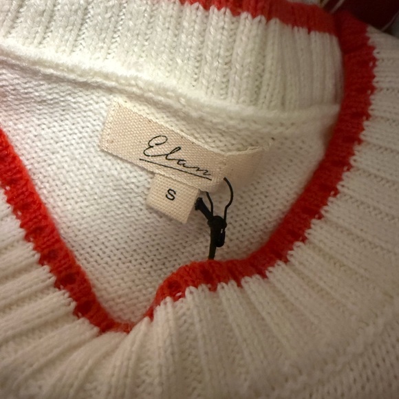 NWT Elan Heart Sleeve Crewneck Sweater Small Ivory Red Heart Knit - Picture 4 of 5